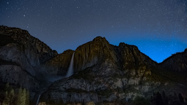 Starry Sky Precipice Waterfall Wallpaper