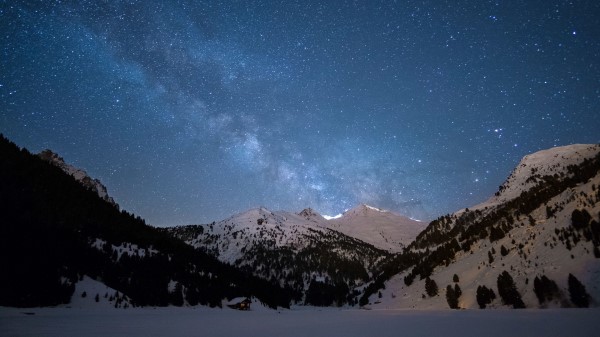 Starry Sky Space Mountains Wallpaper