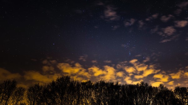Starry Sky Trees Clouds Night Wallpaper