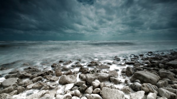 Stones Sea Landscape Coast Gloomy Wallpaper