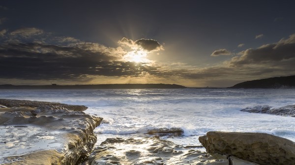 Stones Sea Rays Wallpaper