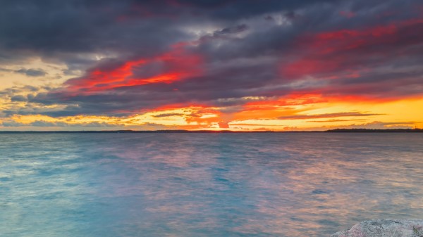 Stones Sea Sunset Wallpaper