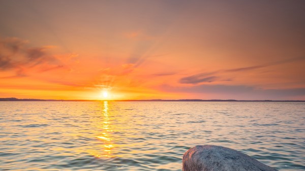 Stones Sunset Sea Wallpaper