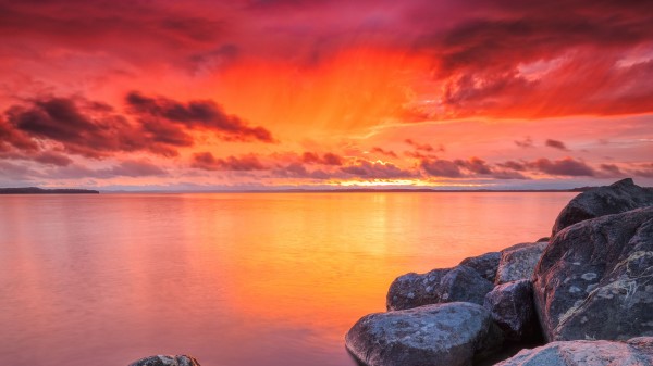 Stones Water Sunset Wallpaper