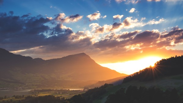 Sunbeams Mountains Landscape Vl Wallpaper