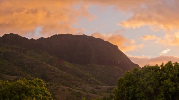Sunrise Sky Mountains Trees Wallpaper