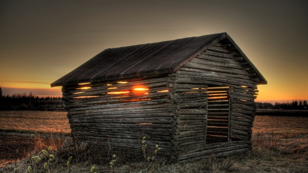 Sunset Field House Landscape Wallpaper