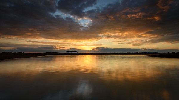 Sunset Lake Horizon Gg Wallpaper