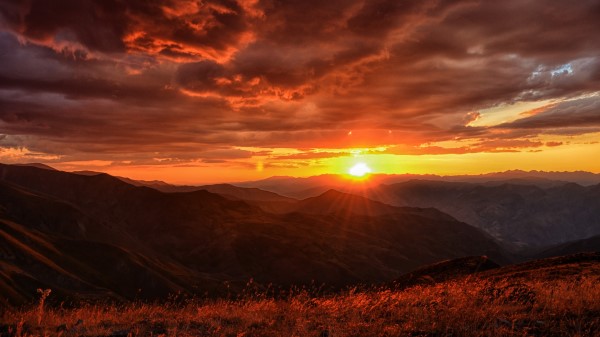 Sunset Landscape Mountains Clouds Jj Wallpaper