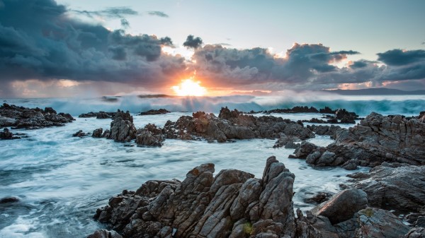 Sunset Rocks Sea Wallpaper