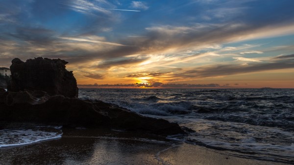 Sunset Sea Rocks Wallpaper