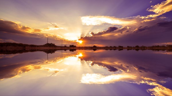 Sunset Skyline Lake Wallpaper