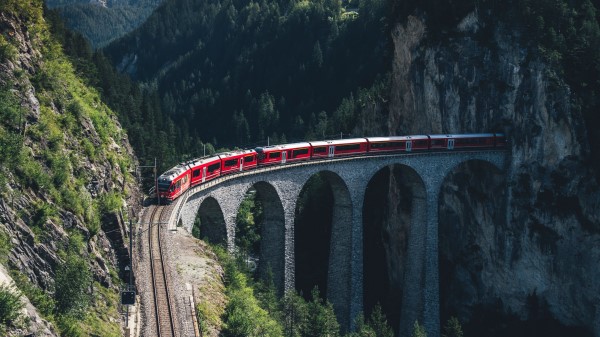 Train Mountains Aerial View Wallpaper