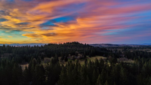 Trees Sunset Mountains Wallpaper