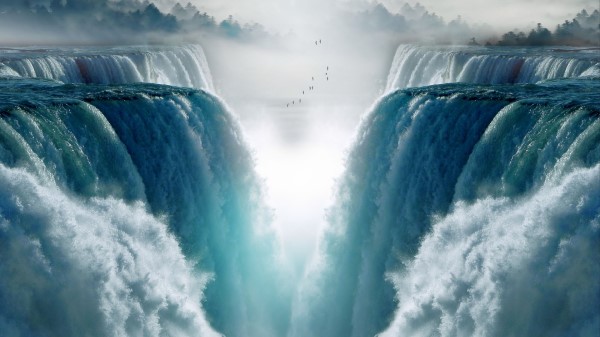 Waterfall Birds Fog wallpaper