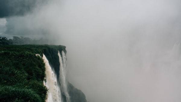 Waterfall Fog Cliff wallpaper