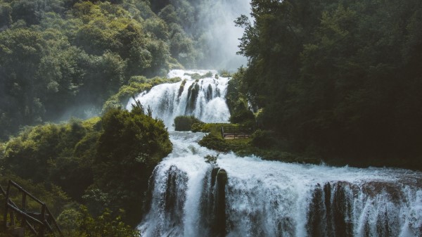 Waterfall Forest Trees Wallpaper