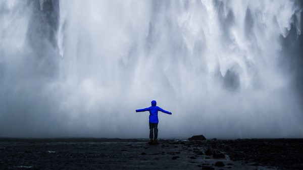 Waterfall Man Silhouette wallpaper
