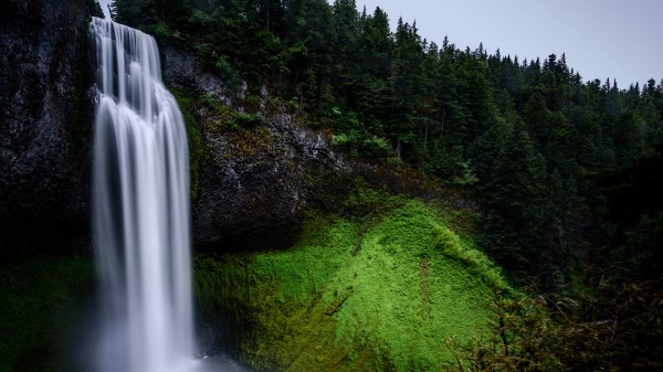 Waterfall Moss Hill Trees wallpaper