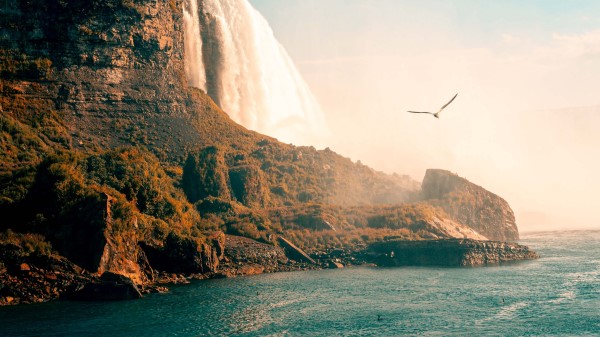 Waterfall Sea Rocks wallpaper