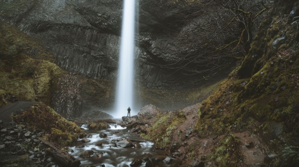 Waterfall Silhouette Rock wallpaper