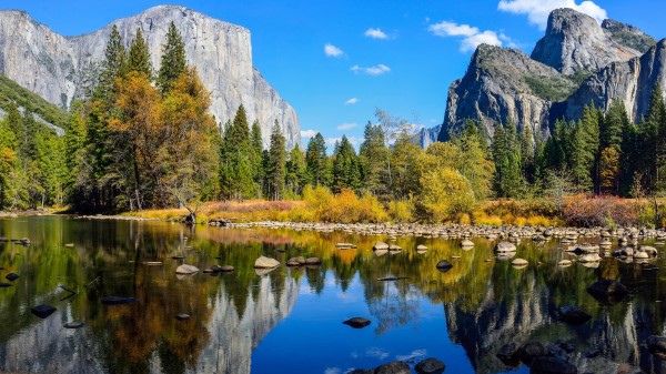 Yosemite National Park Lake Rocks Mountains Autumn Nature Wallpaper
