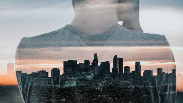 Silhouette City Double Exposure wallpaper