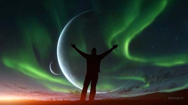 Silhouette Night Northern Lights wallpaper