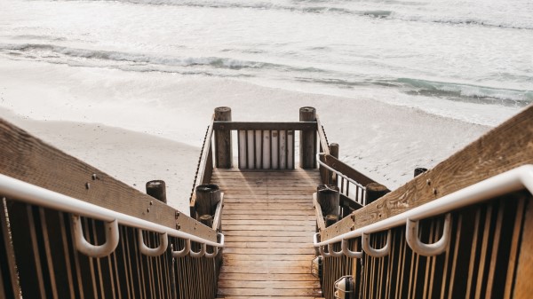 Stairs Beach Sea Wallpaper