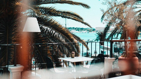 Terrace Palm Trees Beach wallpaper