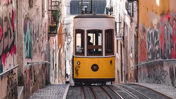 Tram Yellow City wallpaper