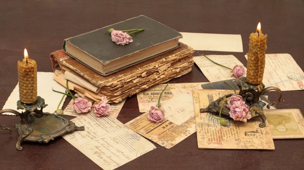 Vintage Books Old Flowers Roses Candles Candle Holders wallpaper