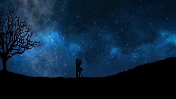 Starry Sky Couple Love Silhouettes Wallpaper