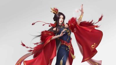 Fantasy Red White Dress Wallpaper