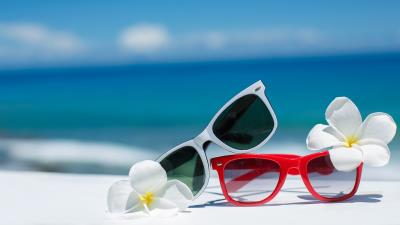 Flowers Sun Glasses Sea Wallpaper