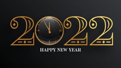 Happy New Year Clock Black 2022 Wallpaper