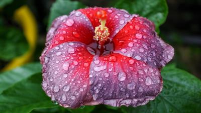 Hibiscus Red Purple Dew Drops 4k Wallpaper