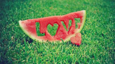 Love Carved Into A Slice Of Watermelon 2k Wallpaper Wallpaper