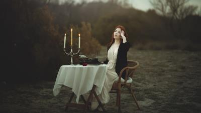 Model Girl Pose Women Candles Table Wallpaper