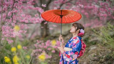 Model Kimono Umbrella 2k Wallpaper Wallpaper