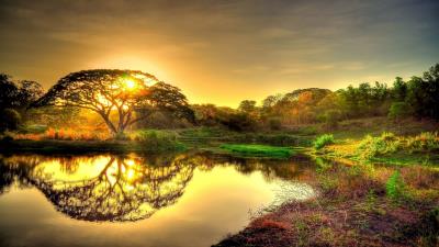 Nature Sunset Reflection Wallpaper