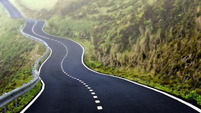 Road Grass Tar Path Wallpaper