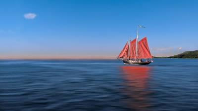 Sea Yacht Sailboat Red Wallpaper