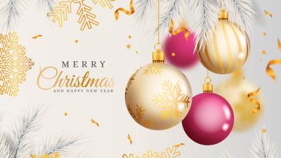 Yellow Pink Christmas Card New Year 4k Wallpaper