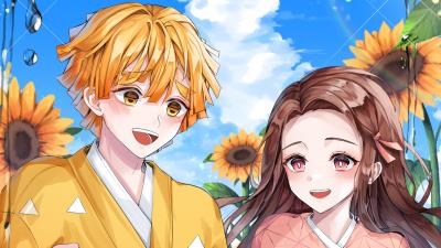 Zenitsu Agatsuma Nezuko Kamado Demon Slayer Kimetsu No Yaiba Wallpaper